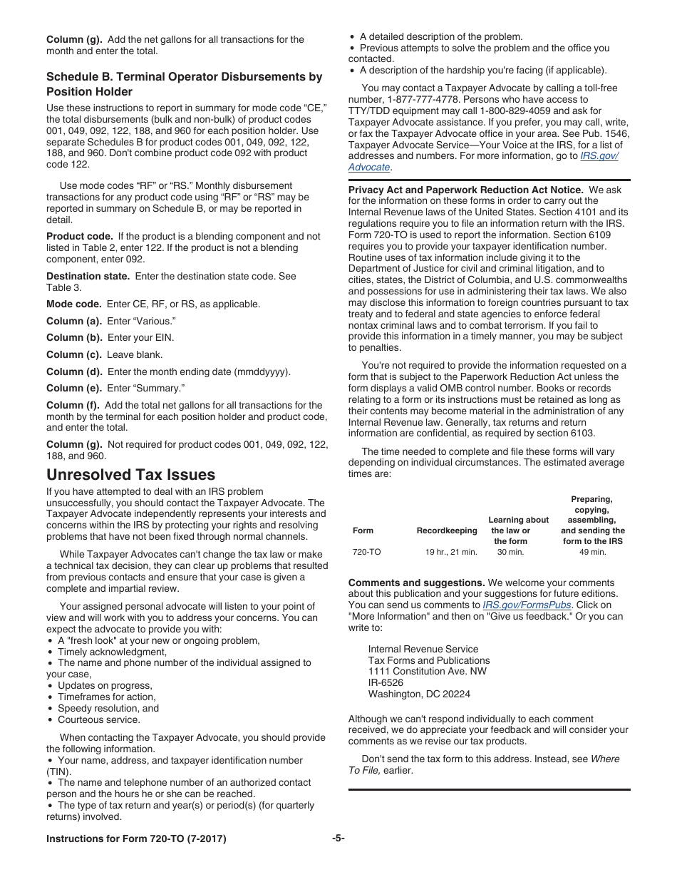 Instructions for IRS Form 720-TO Terminal Operator Report, Page 5