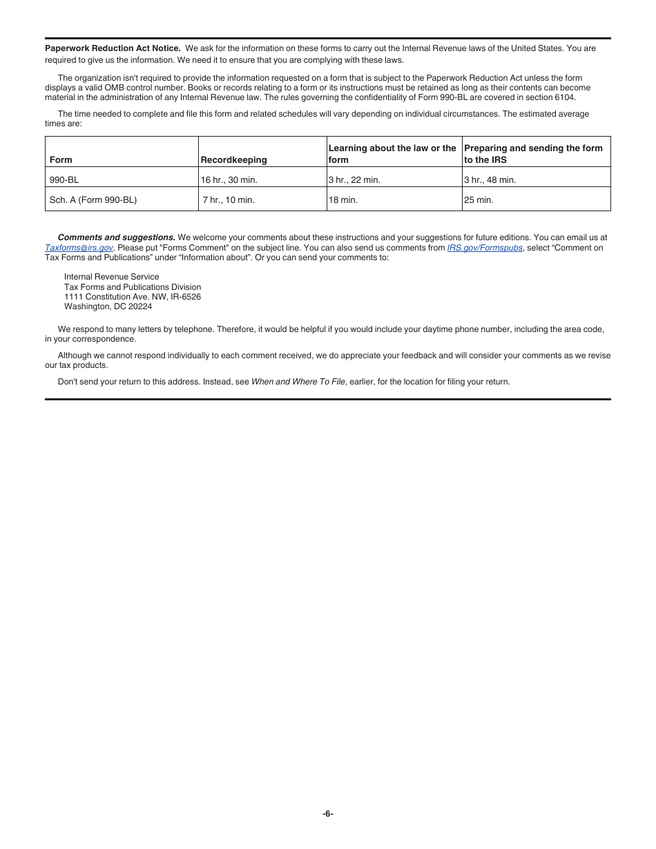 Instructions for IRS Form 990-BL Information and Initial Excise Tax Return for Black Lung Benefit Trusts and Certain Related Persons, Page 6