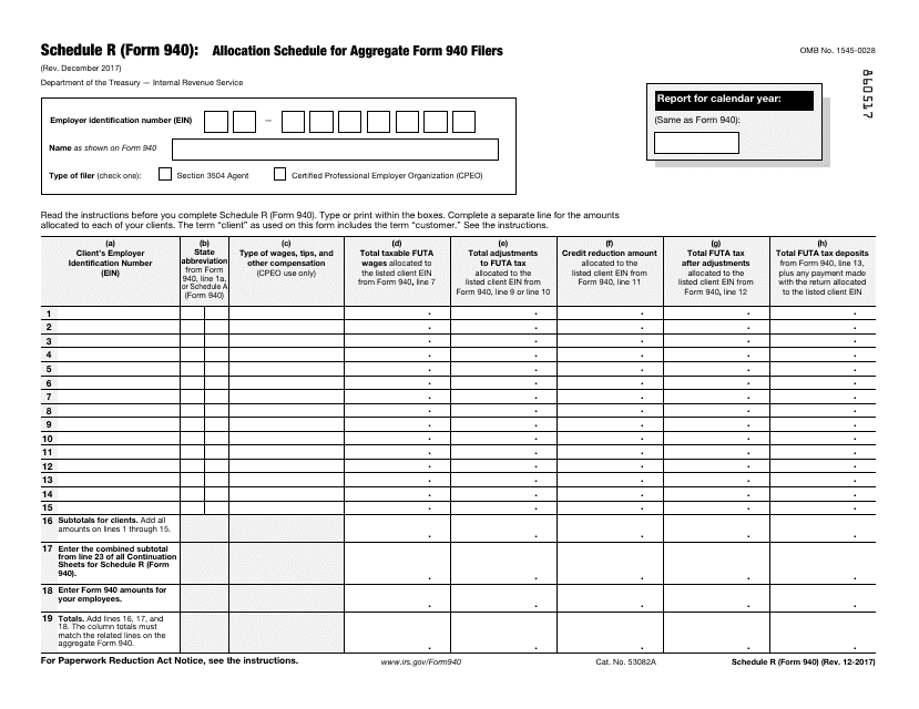 IRS Form 940 Schedule R  Printable Pdf