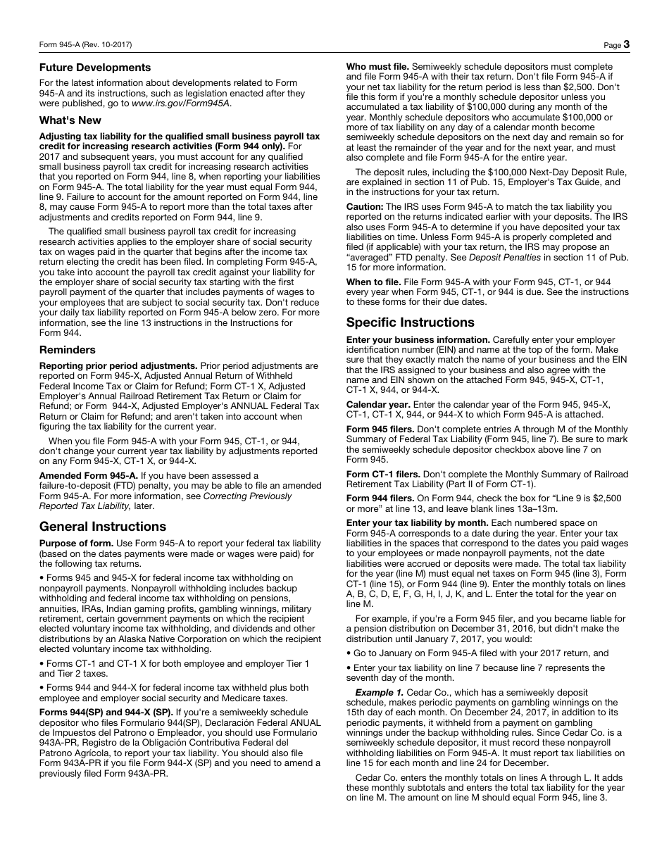 IRS Form 945A Fill Out, Sign Online and Download Fillable PDF