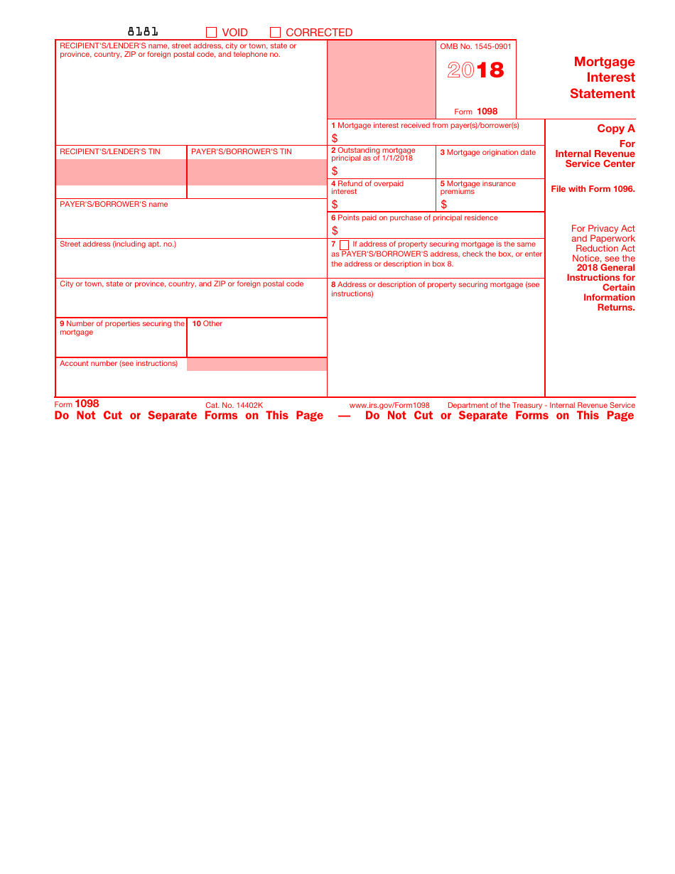 IRS Form 1098 - 2018 - Fill Out, Sign Online and Download Fillable PDF ...