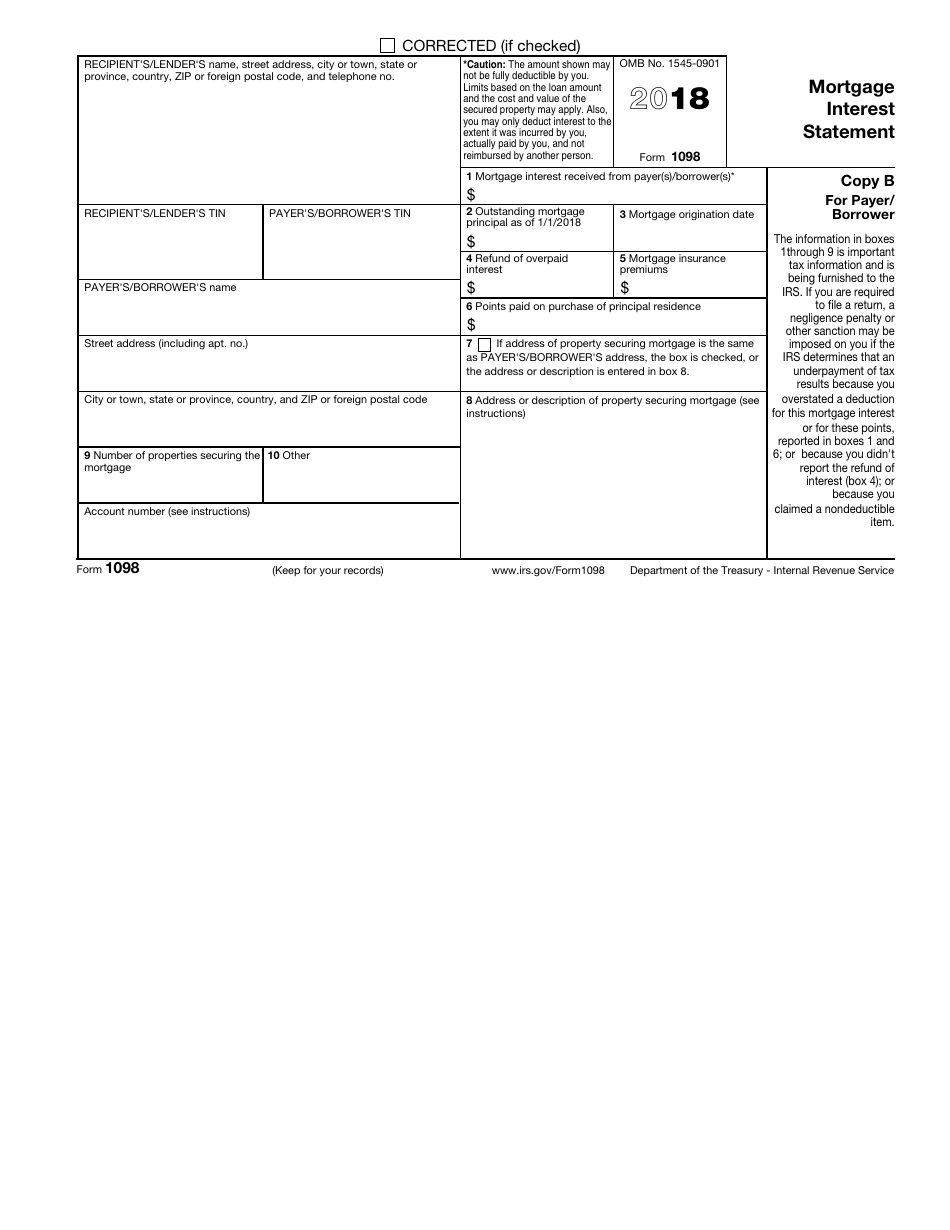 IRS Form 1098 - 2018 - Fill Out, Sign Online and Download Fillable PDF ...