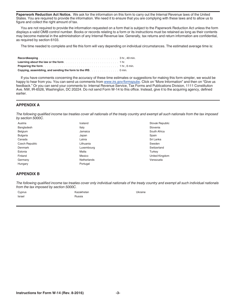 Instructions for IRS Form W-14 Certificate of Foreign Contracting Party Receiving Federal Procurement Payments, Page 3