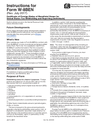 Document preview: Instructions for IRS Form W-8BEN Certificate of Foreign Status of Beneficial Owner for United States Tax Withholding and Reporting (Individuals)
