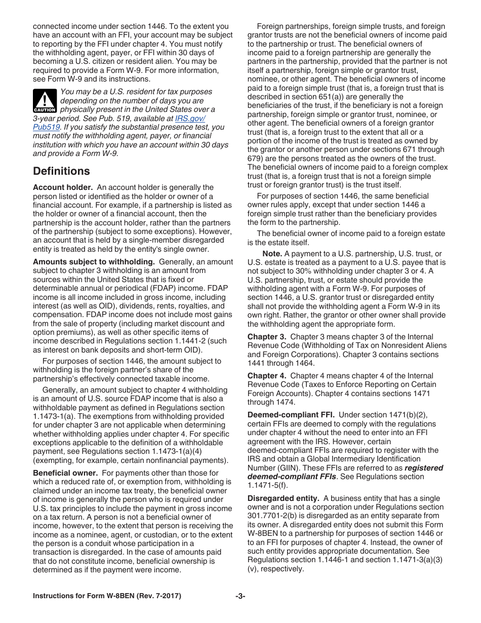 Instructions for IRS Form W-8BEN Certificate of Foreign Status of Beneficial Owner for United States Tax Withholding and Reporting (Individuals), Page 3