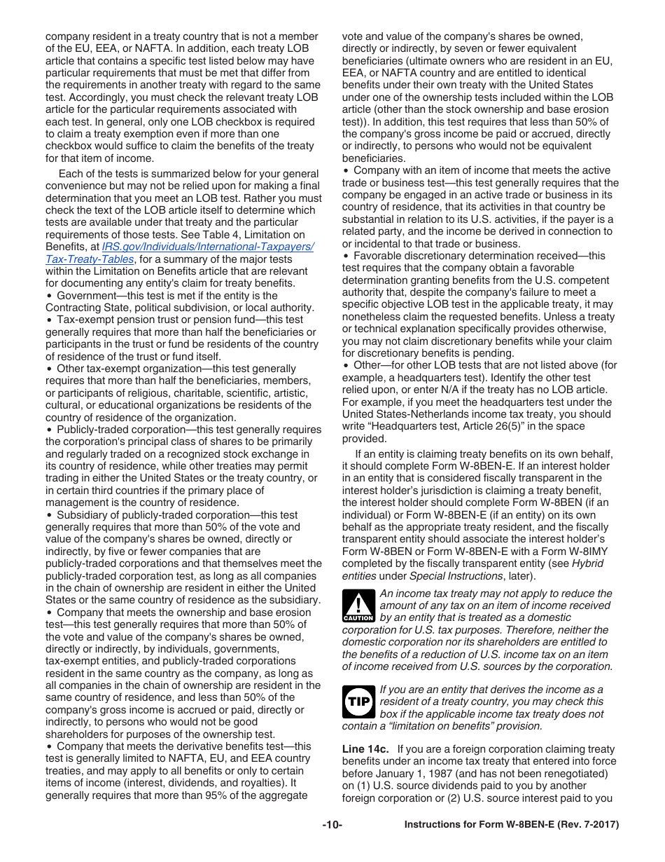 Instructions for IRS Form W-8BEN-E Certificate of Entities Status of Beneficial Owner for United States Tax Withholding and Reporting (Entities), Page 10
