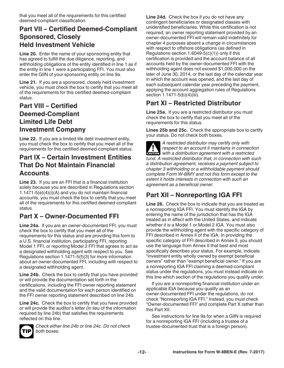 Instructions for IRS Form W-8BEN-E Certificate of Entities Status of Beneficial Owner for United States Tax Withholding and Reporting (Entities), Page 12