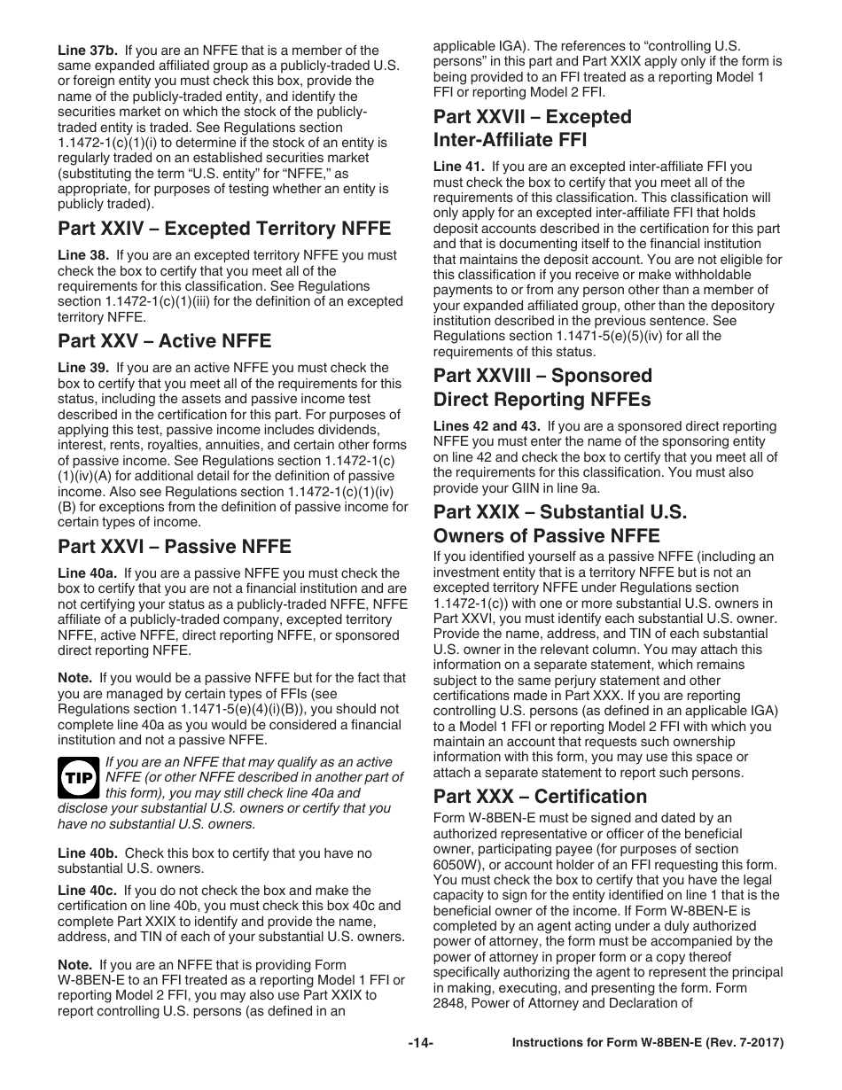 Instructions for IRS Form W-8BEN-E Certificate of Entities Status of Beneficial Owner for United States Tax Withholding and Reporting (Entities), Page 14