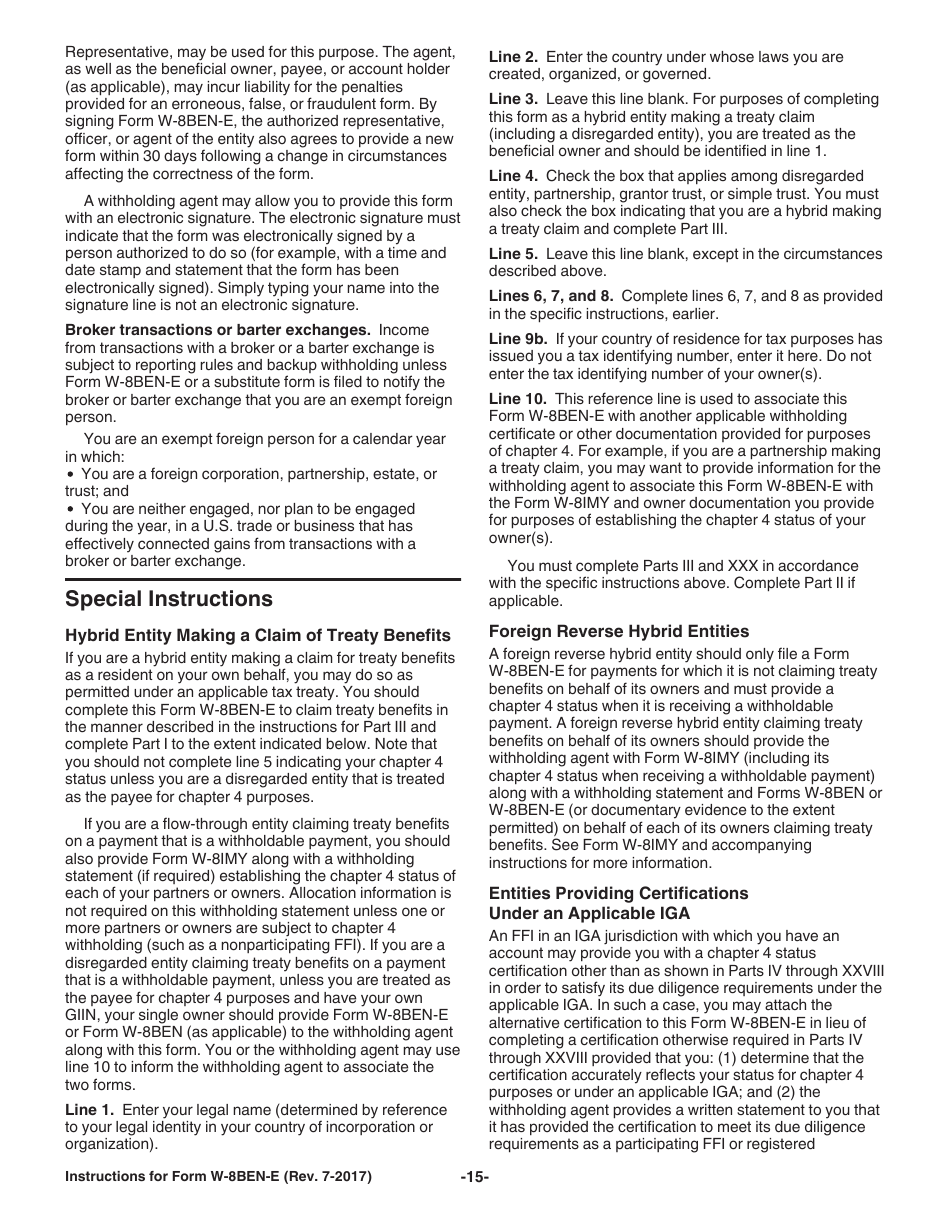 Instructions for IRS Form W-8BEN-E Certificate of Entities Status of Beneficial Owner for United States Tax Withholding and Reporting (Entities), Page 15