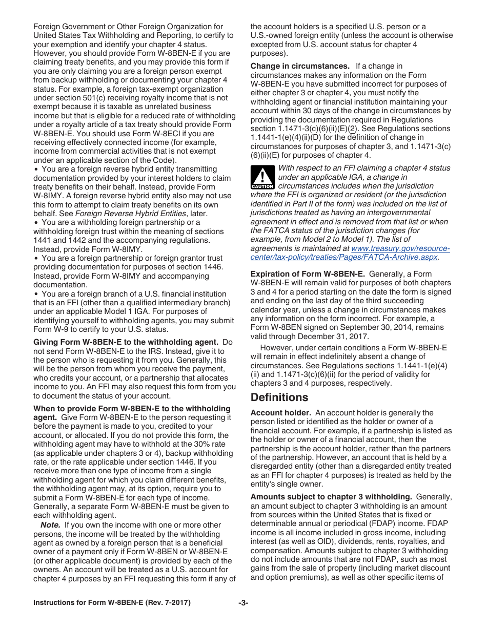 Instructions for IRS Form W-8BEN-E Certificate of Entities Status of Beneficial Owner for United States Tax Withholding and Reporting (Entities), Page 3