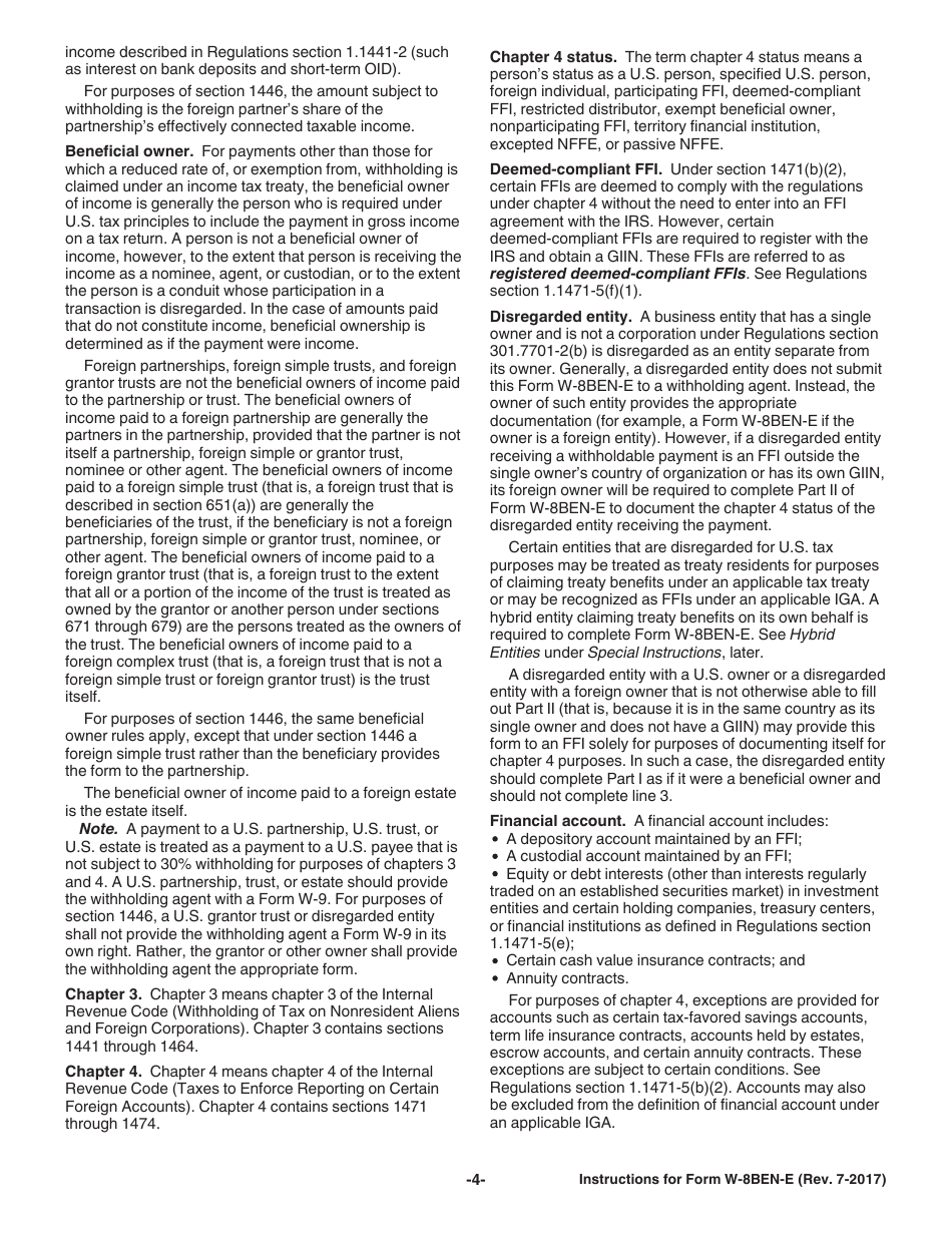 Instructions for IRS Form W-8BEN-E Certificate of Entities Status of Beneficial Owner for United States Tax Withholding and Reporting (Entities), Page 4