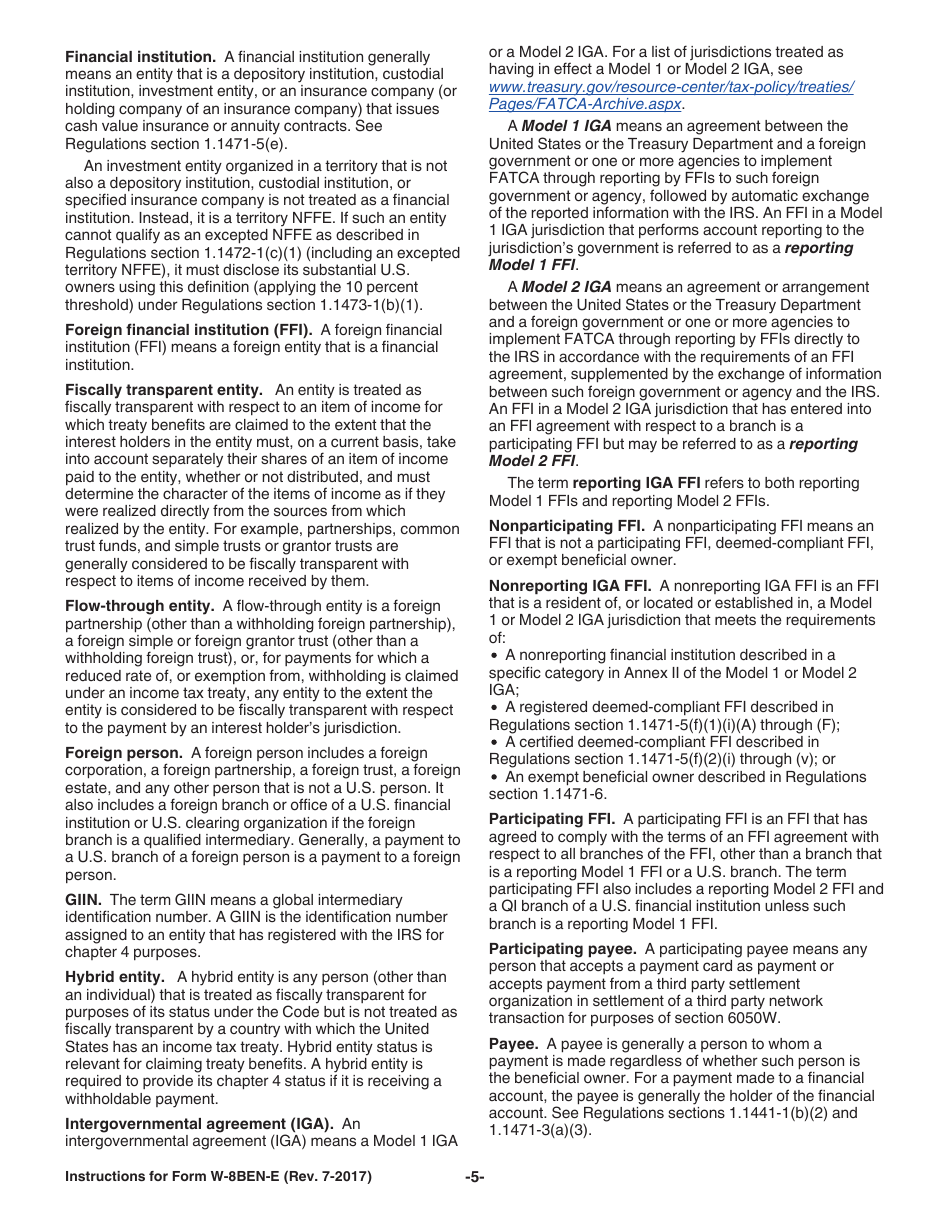 Instructions for IRS Form W-8BEN-E Certificate of Entities Status of Beneficial Owner for United States Tax Withholding and Reporting (Entities), Page 5