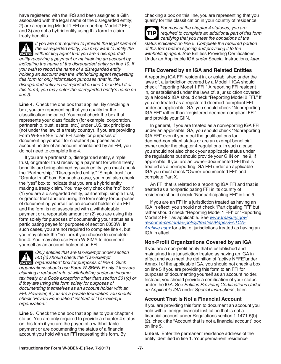 Instructions for IRS Form W-8BEN-E Certificate of Entities Status of Beneficial Owner for United States Tax Withholding and Reporting (Entities), Page 7