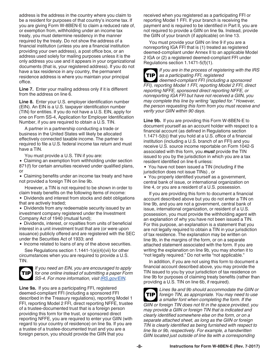 Instructions for IRS Form W-8BEN-E Certificate of Entities Status of Beneficial Owner for United States Tax Withholding and Reporting (Entities), Page 8
