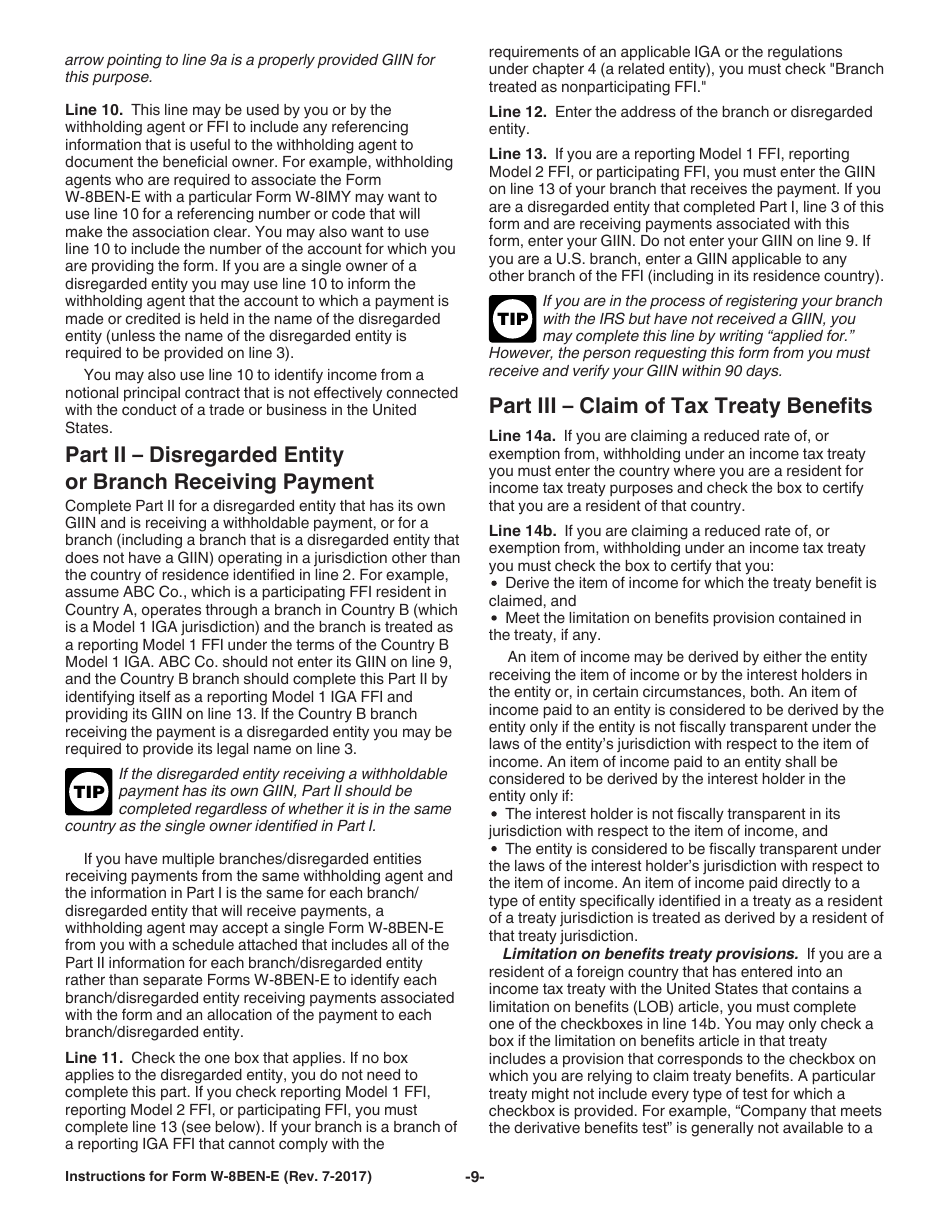 Instructions for IRS Form W-8BEN-E Certificate of Entities Status of Beneficial Owner for United States Tax Withholding and Reporting (Entities), Page 9