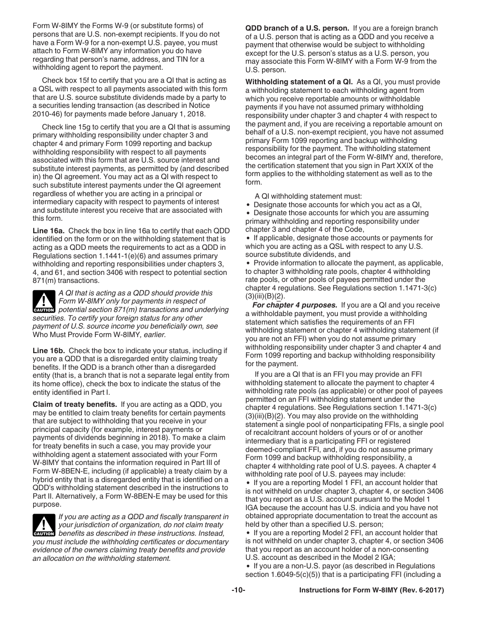 Instructions for IRS Form W-8IMY Certificate of Foreign Intermediary, Foreign Flow-Through Entity, or Certain U.S. Branches for United States Tax Withholding and Reporting, Page 10