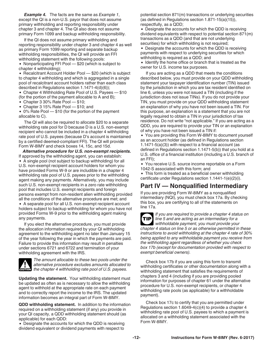 Instructions for IRS Form W-8IMY Certificate of Foreign Intermediary, Foreign Flow-Through Entity, or Certain U.S. Branches for United States Tax Withholding and Reporting, Page 12