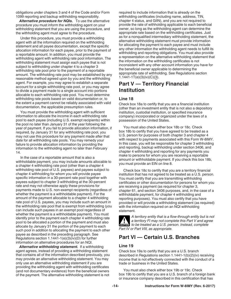 Instructions for IRS Form W-8IMY Certificate of Foreign Intermediary, Foreign Flow-Through Entity, or Certain U.S. Branches for United States Tax Withholding and Reporting, Page 14