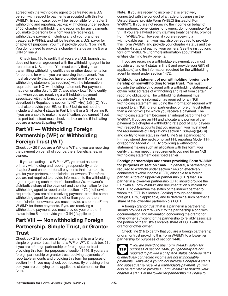 Instructions for IRS Form W-8IMY Certificate of Foreign Intermediary, Foreign Flow-Through Entity, or Certain U.S. Branches for United States Tax Withholding and Reporting, Page 15