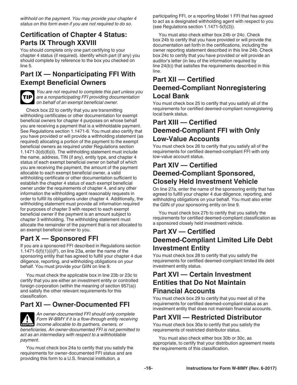 Instructions for IRS Form W-8IMY Certificate of Foreign Intermediary, Foreign Flow-Through Entity, or Certain U.S. Branches for United States Tax Withholding and Reporting, Page 16