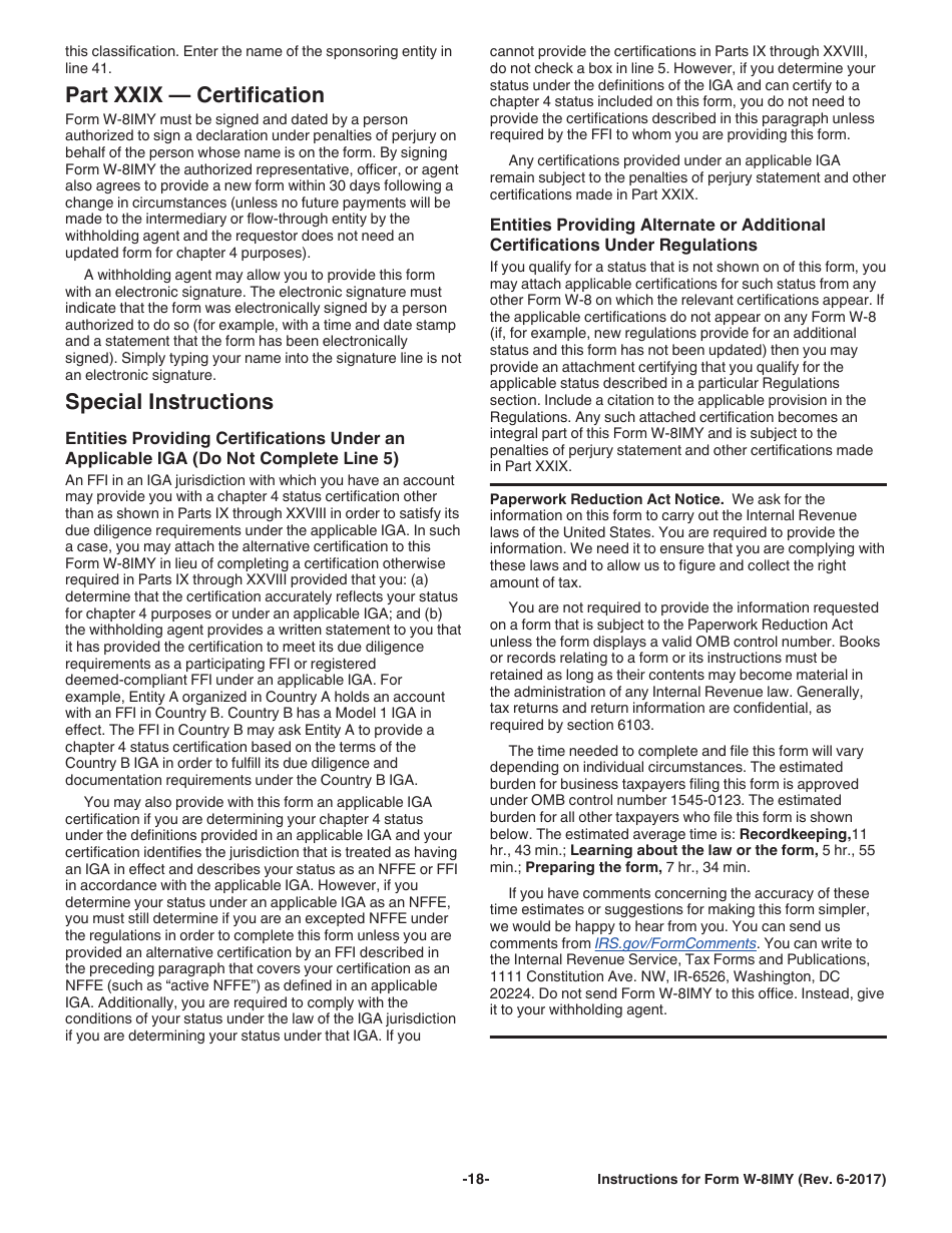 Instructions for IRS Form W-8IMY Certificate of Foreign Intermediary, Foreign Flow-Through Entity, or Certain U.S. Branches for United States Tax Withholding and Reporting, Page 18