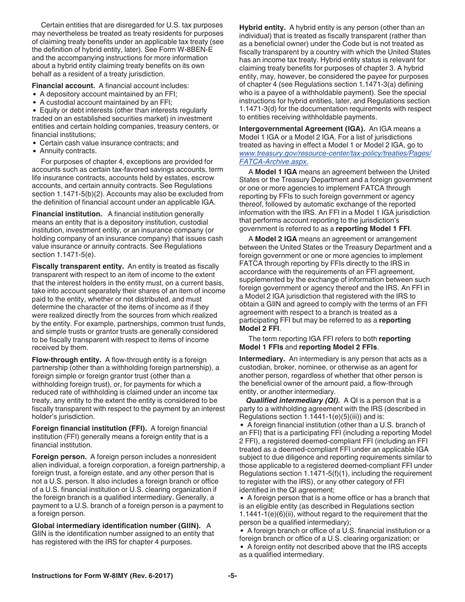 Instructions for IRS Form W-8IMY Certificate of Foreign Intermediary, Foreign Flow-Through Entity, or Certain U.S. Branches for United States Tax Withholding and Reporting, Page 5