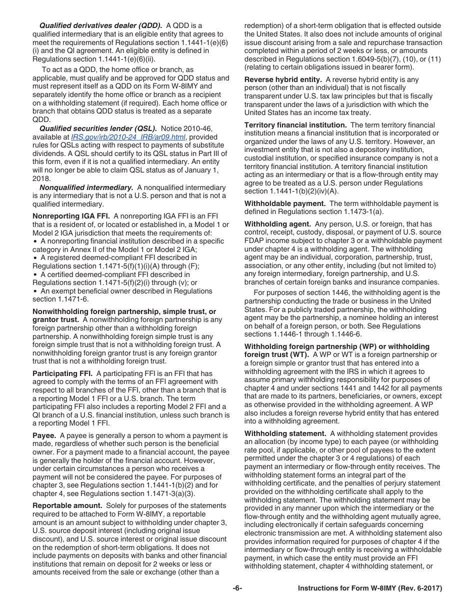 Instructions for IRS Form W-8IMY Certificate of Foreign Intermediary, Foreign Flow-Through Entity, or Certain U.S. Branches for United States Tax Withholding and Reporting, Page 6