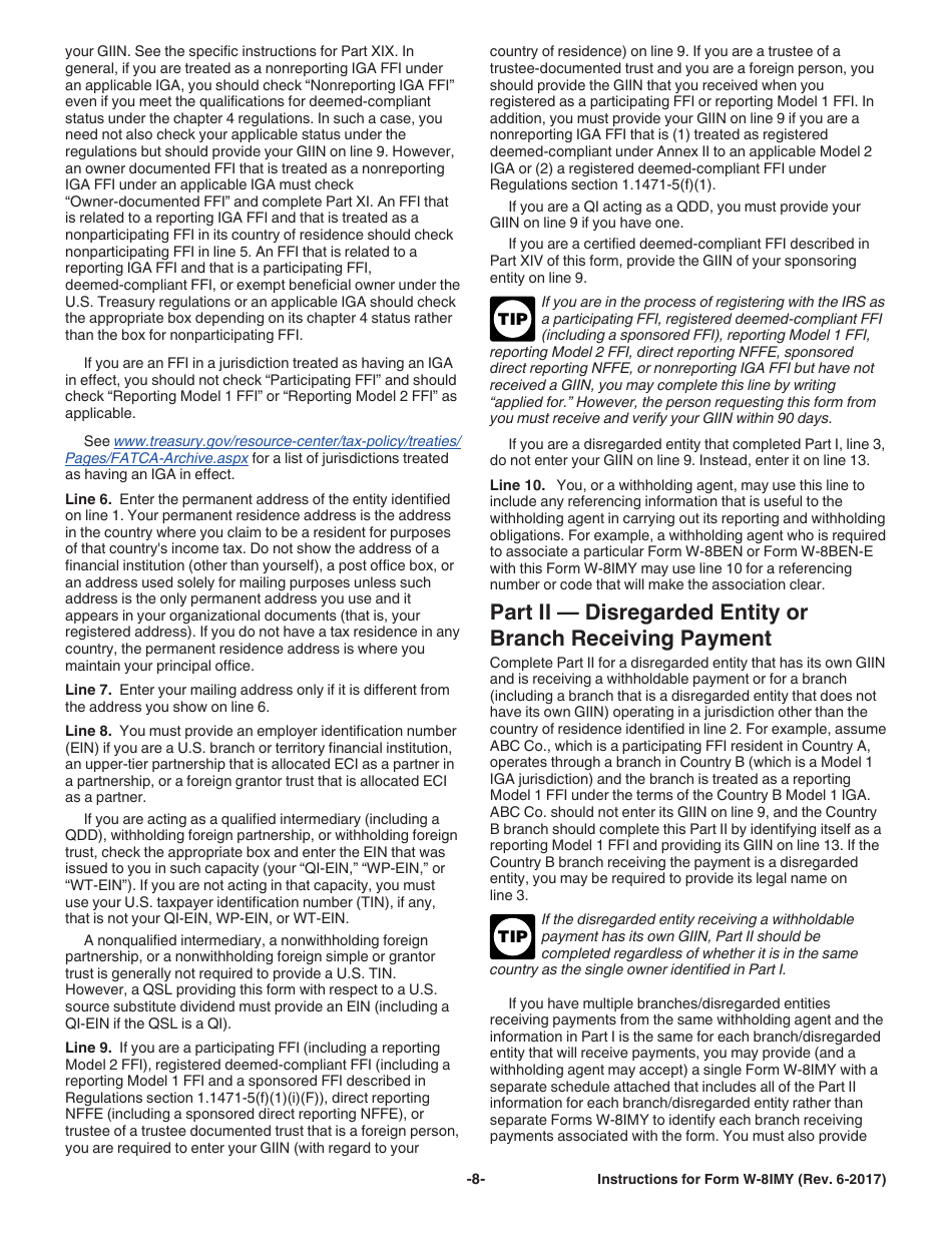 Instructions for IRS Form W-8IMY Certificate of Foreign Intermediary, Foreign Flow-Through Entity, or Certain U.S. Branches for United States Tax Withholding and Reporting, Page 8