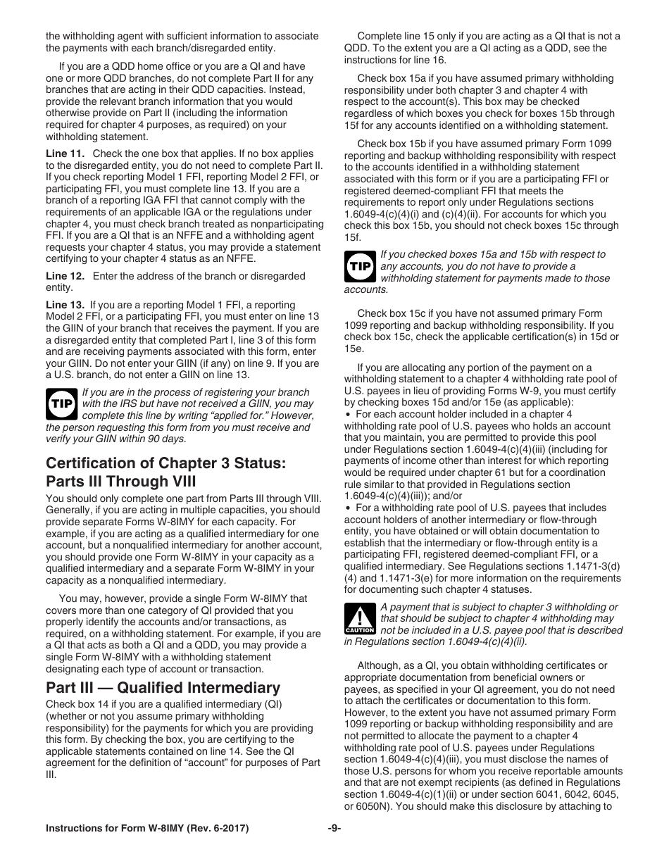 Instructions for IRS Form W-8IMY Certificate of Foreign Intermediary, Foreign Flow-Through Entity, or Certain U.S. Branches for United States Tax Withholding and Reporting, Page 9