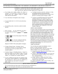 Form SSA-10-INST Reporting Responsiblities for Widow&#039;s or Widower&#039;s Insurance Benefits
