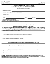 Form SSA-88 Pre-approval Form for Consent Based Social Security Number Verification (Cbsv)