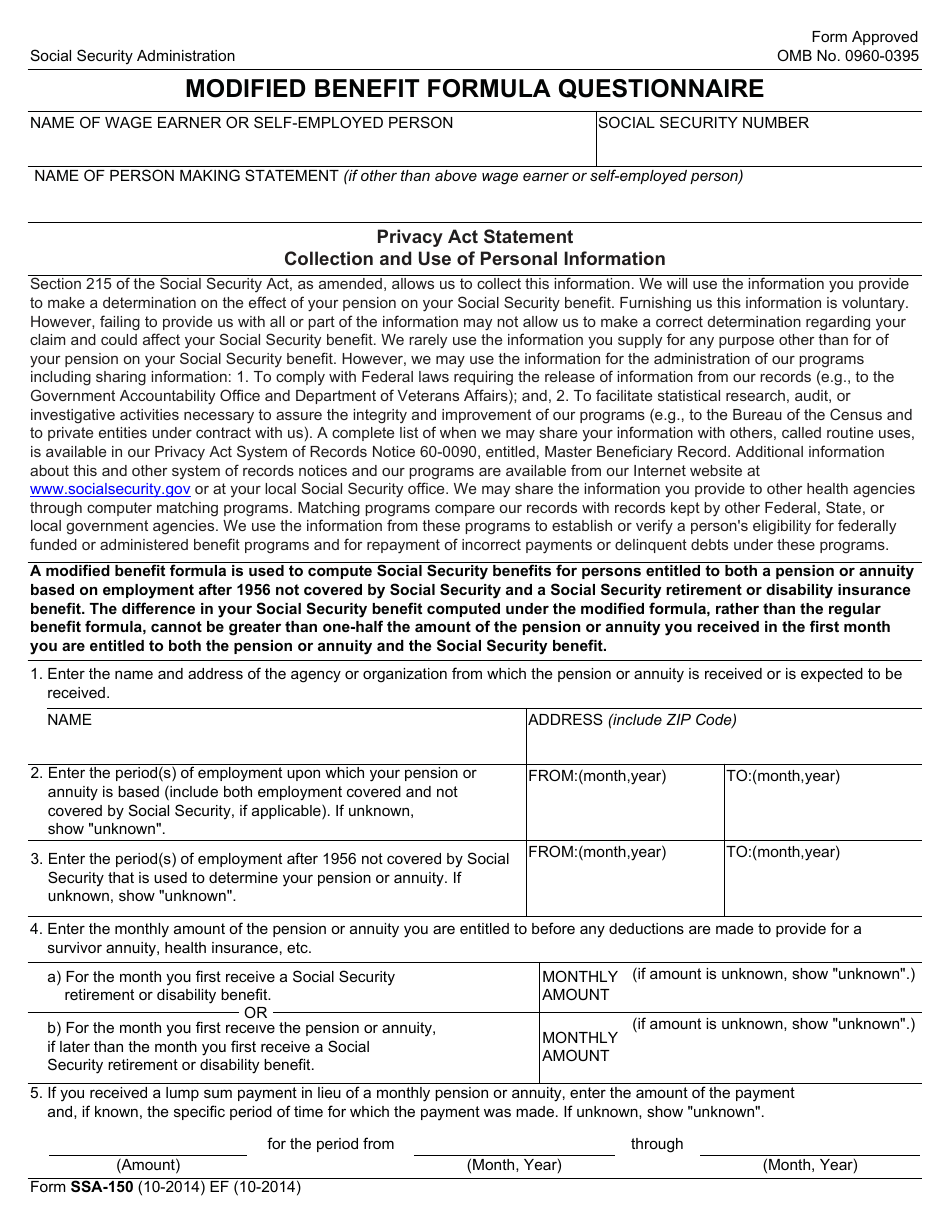 Form SSA-150 - Fill Out, Sign Online and Download Fillable PDF