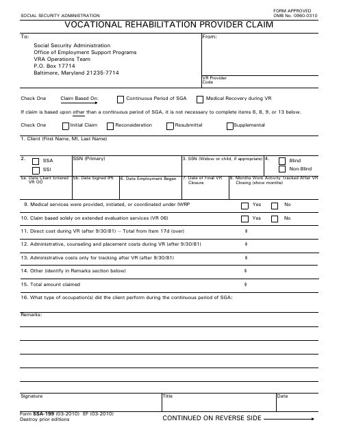 Form SSA-199  Printable Pdf