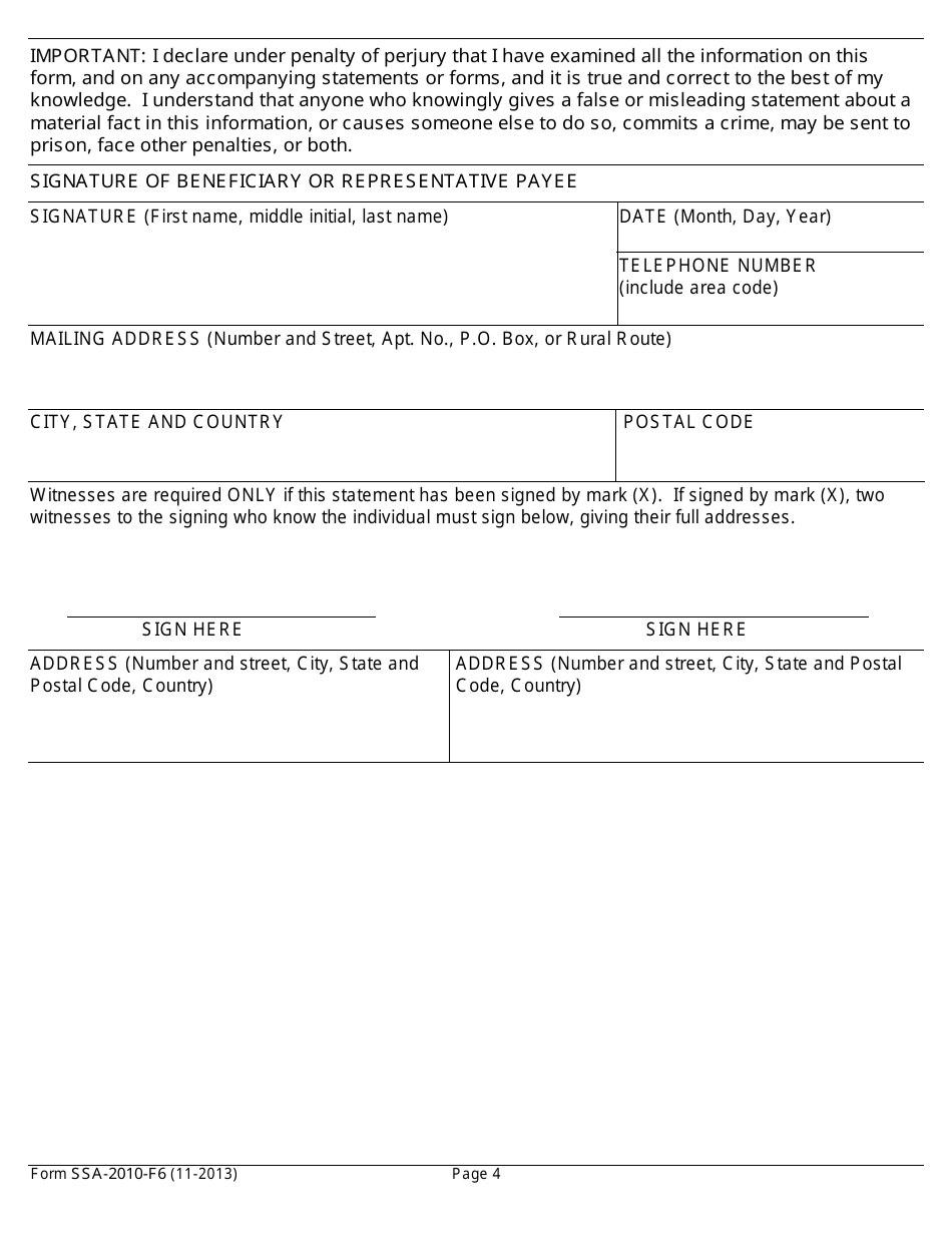 Form SSA-2010-F6 Statement for Determining Continuing Entitlement for Special Veterans Benefits (Svb), Page 4