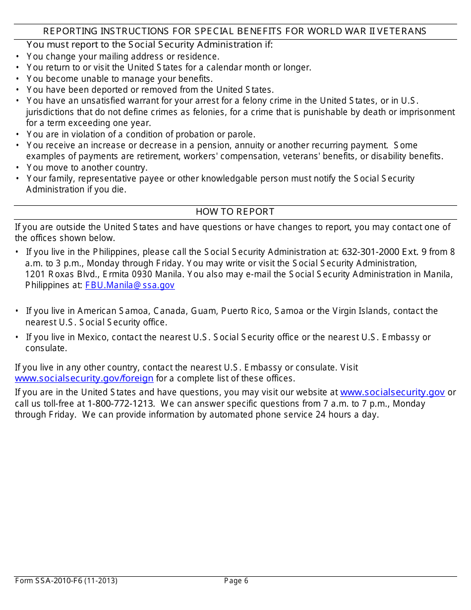 Form SSA-2010-F6 Statement for Determining Continuing Entitlement for Special Veterans Benefits (Svb), Page 6