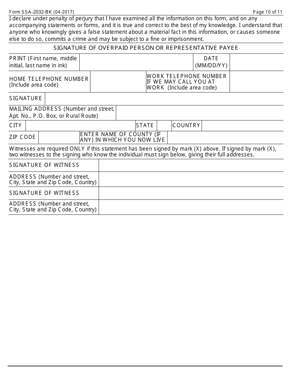 Form SSA-2032-BK Request for Waiver of Special Veterans Benefits (Svb) Overpayment Recovery or Change in Repayment Rate, Page 10