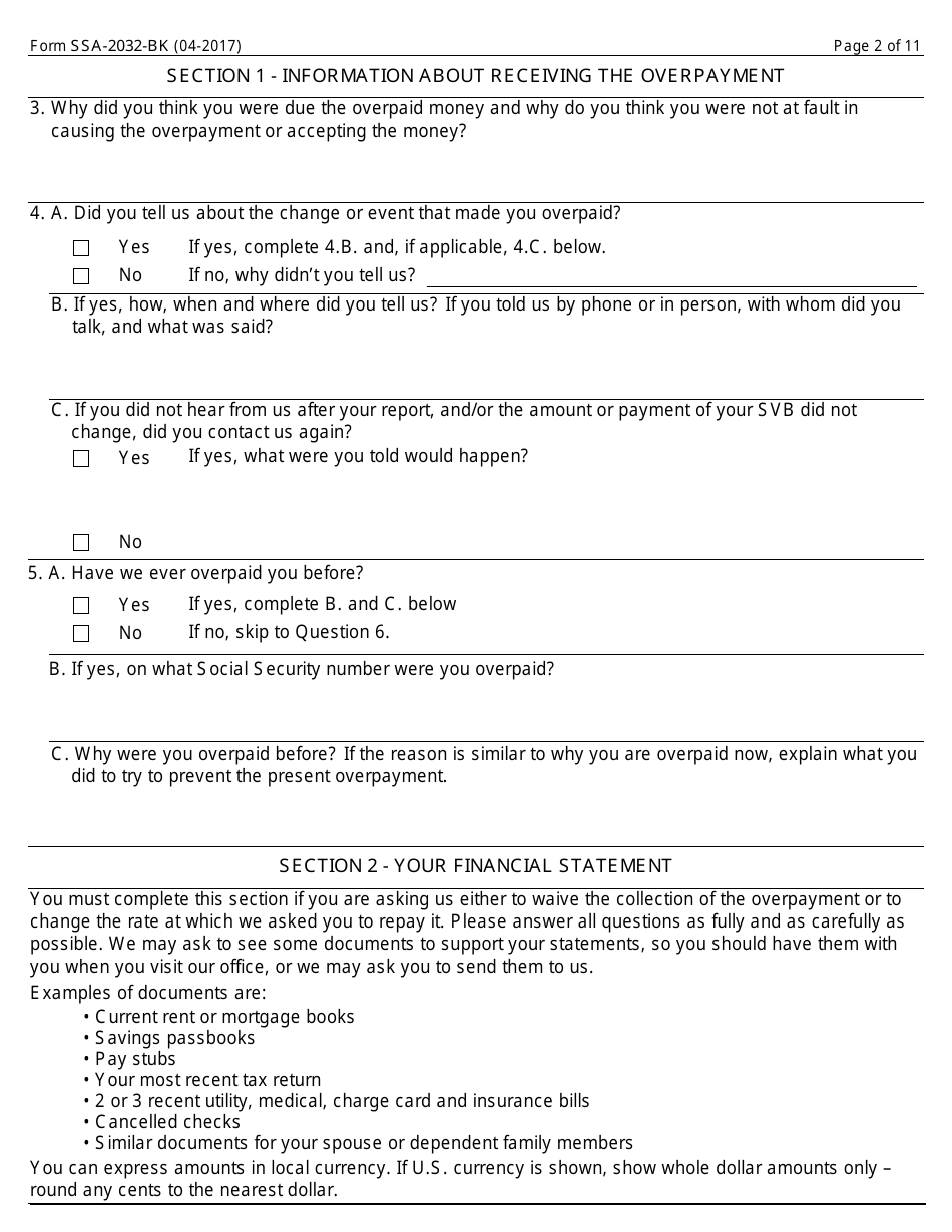 Form SSA-2032-BK Request for Waiver of Special Veterans Benefits (Svb) Overpayment Recovery or Change in Repayment Rate, Page 2