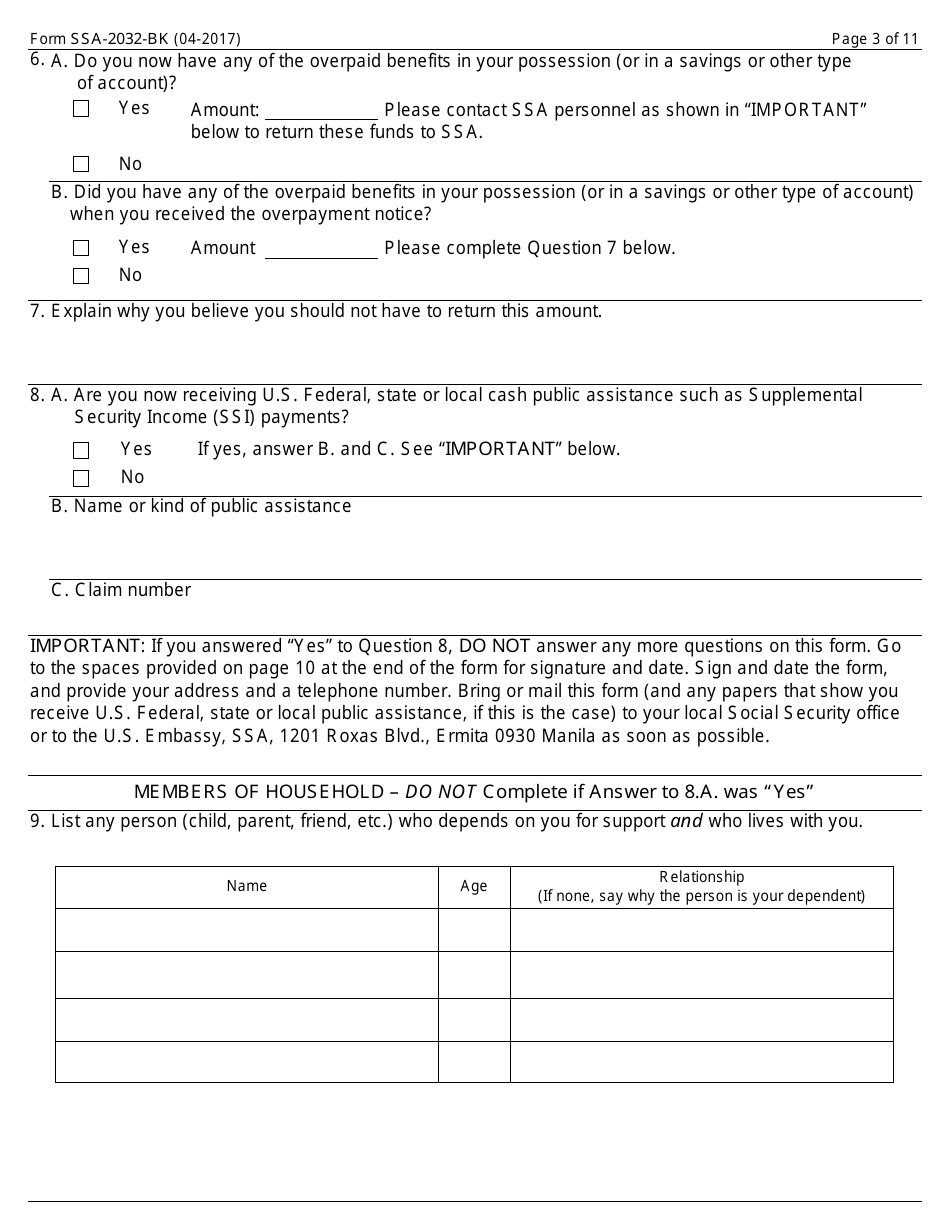 Form SSA-2032-BK Request for Waiver of Special Veterans Benefits (Svb) Overpayment Recovery or Change in Repayment Rate, Page 3