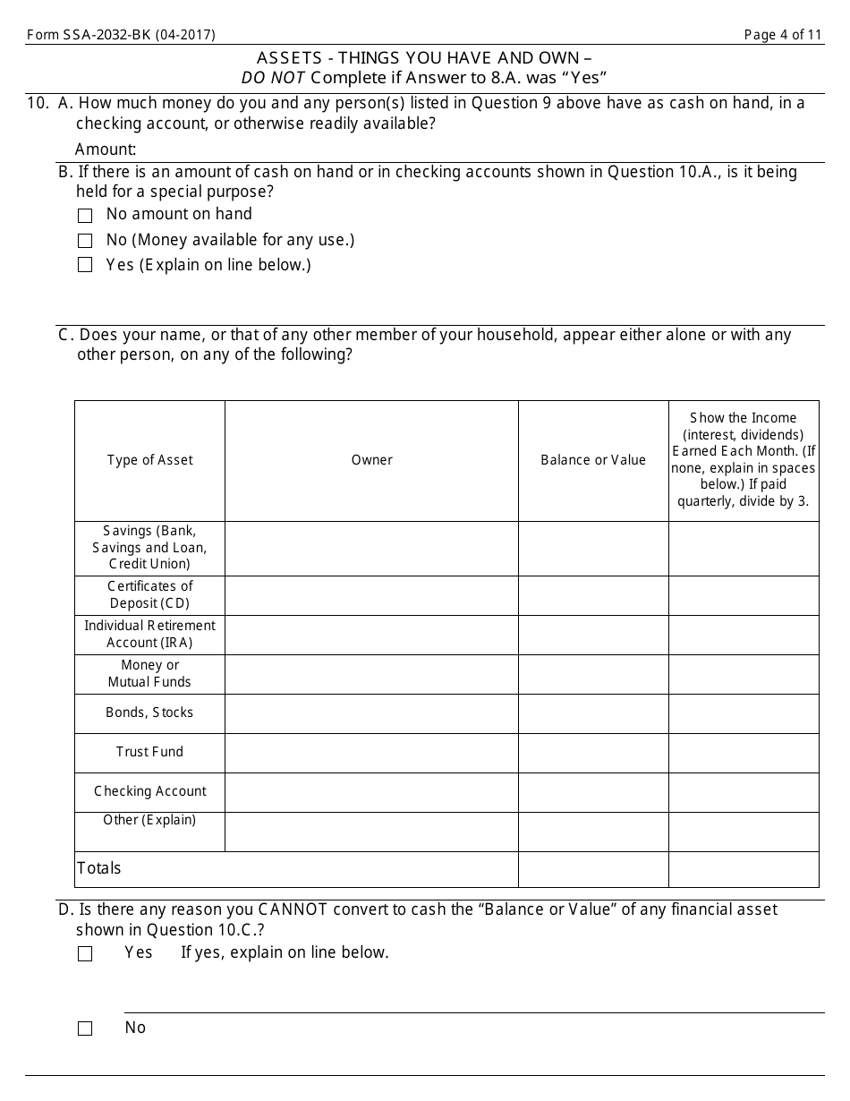 Form SSA-2032-BK Request for Waiver of Special Veterans Benefits (Svb) Overpayment Recovery or Change in Repayment Rate, Page 4