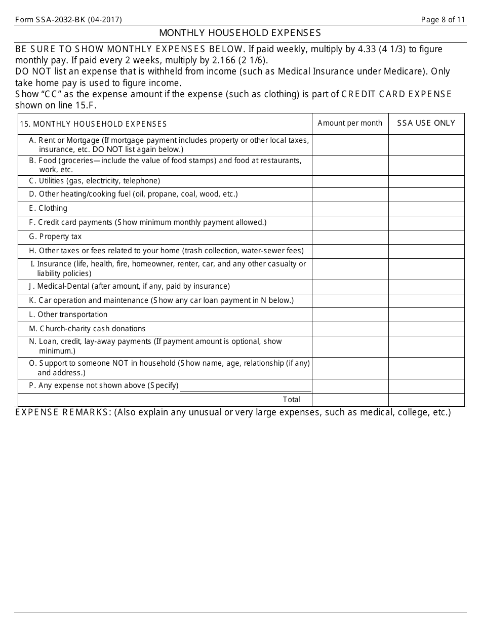 Form SSA-2032-BK Request for Waiver of Special Veterans Benefits (Svb) Overpayment Recovery or Change in Repayment Rate, Page 8