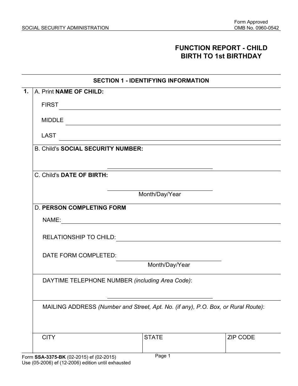 Form SSA-3375-BK Function Report - Child Birth to 1st Birthday, Page 3
