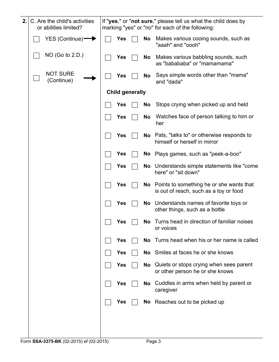 Form SSA-3375-BK Function Report - Child Birth to 1st Birthday, Page 5