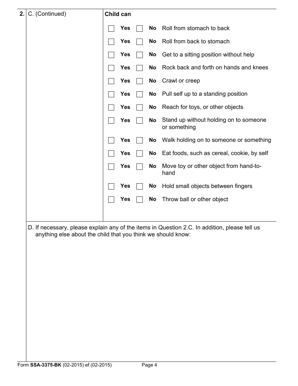 Form SSA-3375-BK Function Report - Child Birth to 1st Birthday, Page 6