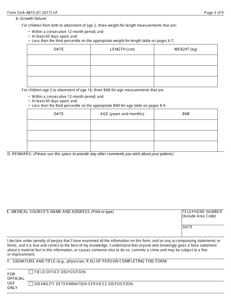 Form SSA-4815 Medical Report on Child With Allegation of Human Immunodeficiency Virus (HIV) Infection, Page 3