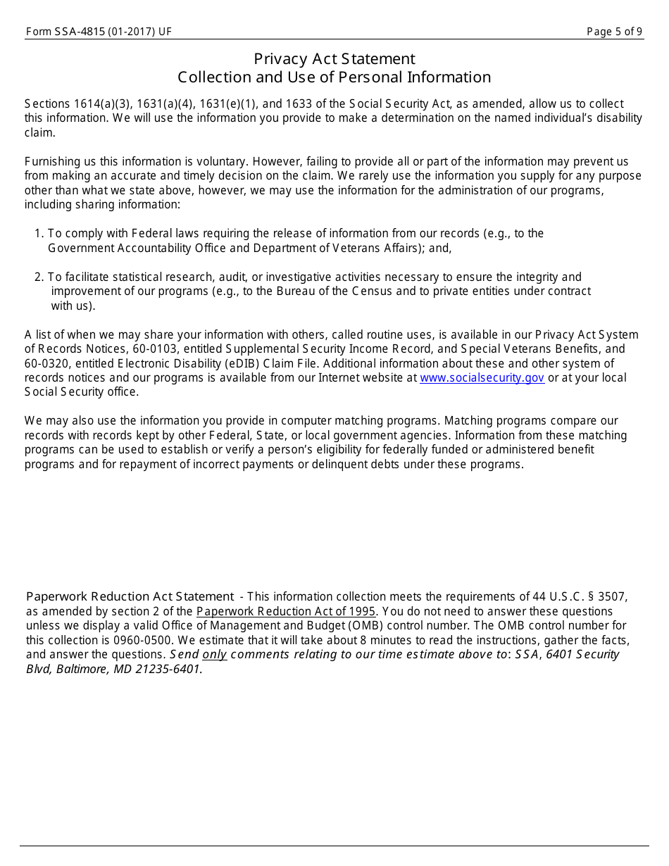 Form SSA-4815 Medical Report on Child With Allegation of Human Immunodeficiency Virus (HIV) Infection, Page 5