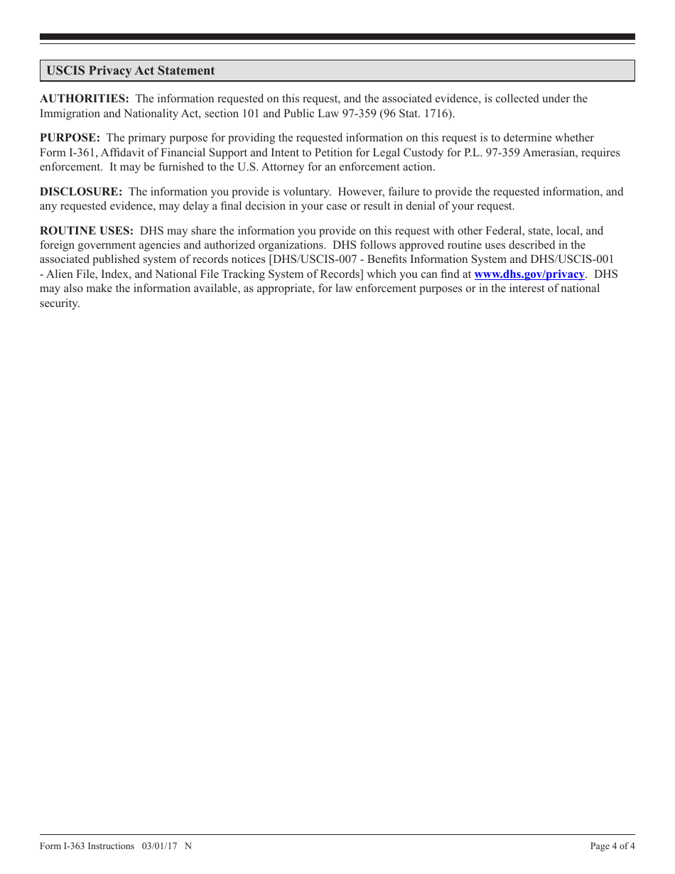 Instructions for USCIS Form I-363 Request to Enforce Affidavit of Financial Support and Intent to Petition for Legal Custody for Public Law 97-359 Amerasian, Page 4