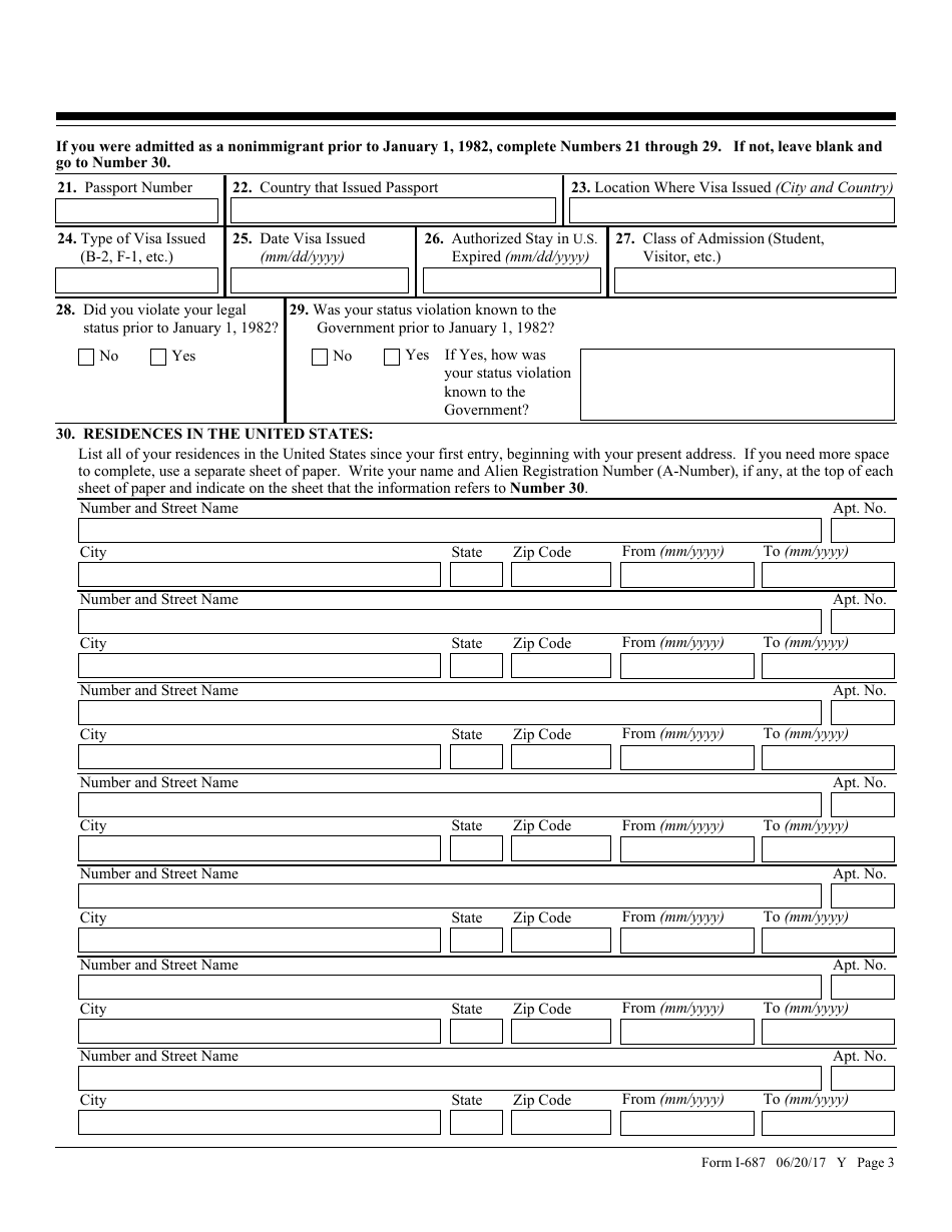USCIS Form I-687 Application for Status as a Temporary Resident Under Section 245a of the Immigration and Nationality Act, Page 3