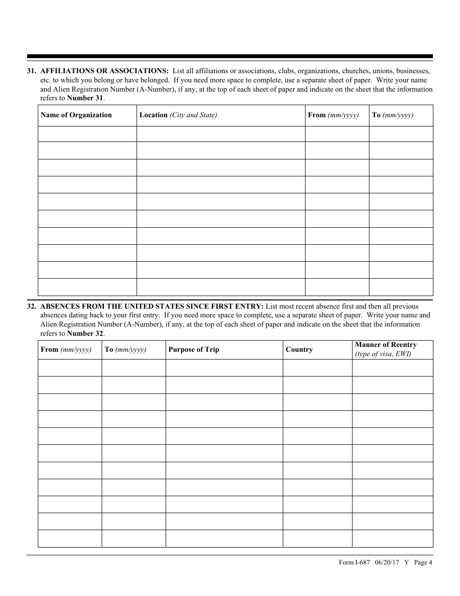 USCIS Form I-687 Application for Status as a Temporary Resident Under Section 245a of the Immigration and Nationality Act, Page 4