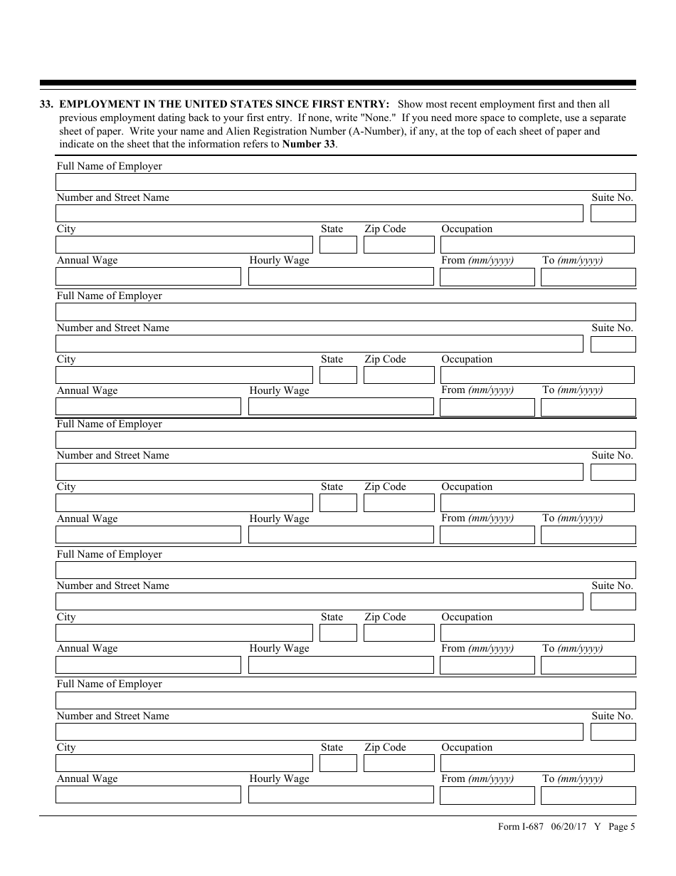USCIS Form I-687 Application for Status as a Temporary Resident Under Section 245a of the Immigration and Nationality Act, Page 5