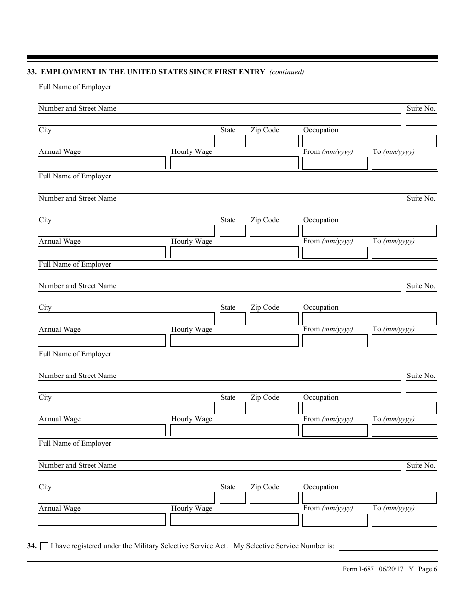 USCIS Form I-687 Application for Status as a Temporary Resident Under Section 245a of the Immigration and Nationality Act, Page 6